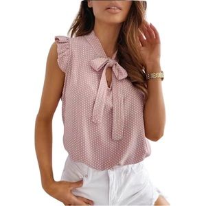 NEW Ruffled sleeveless Blouse | Bow/Tie-Front Dusty | Rose Color | Medium (6) |